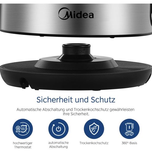 Midea MKE17M1ADS rozsdamentes vízforraló 1,7L, 2200W gyorsforraló, LED kijelzővel