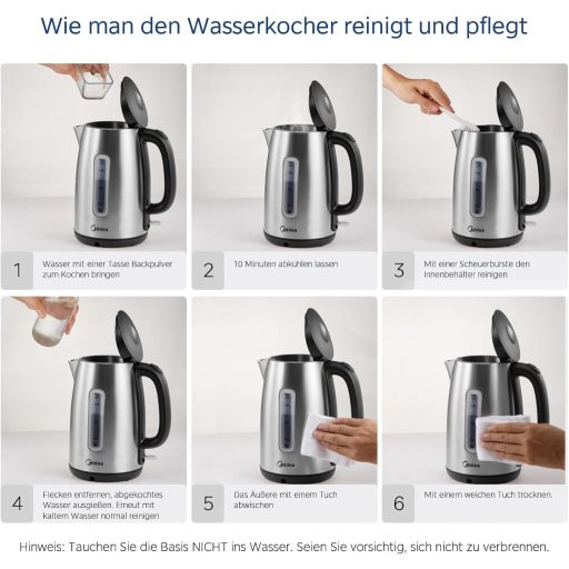 Midea MKE17M1ADS rozsdamentes vízforraló 1,7L, 2200W gyorsforraló, LED kijelzővel