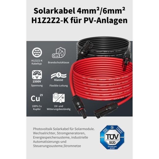 enernova Napelem Kábel 6mm² 10m IP67 Vízálló Multi-Contact Csatlakozó