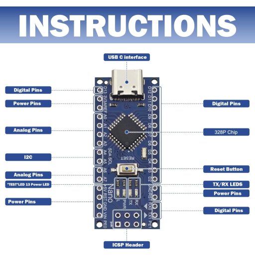 Tanmote Nano V3 5 darabos mikrovezérlő szett USB-C Arduino kompatibilis