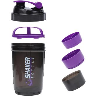   VIGIND Protein Shaker 500ml Fialový - Nepriepustná Šejker fľaša na proteíny s guľôčkou a zásobníkom do posilňovne