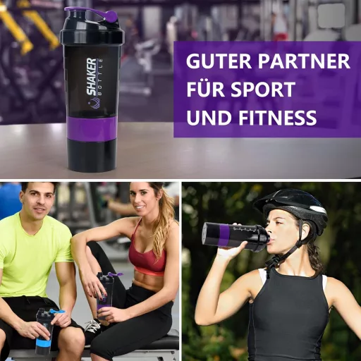 VIGIND Protein Shaker 500ml Lila - Szivárgásmentes Fehérje Turmixpalack Golyóval és Tárolóval Edzőterembe