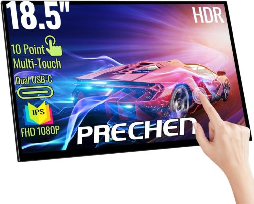 Prechen 18,5" Hordozható Érintőképernyős Monitor - 1080P FHD IPS, 99% sRGB, HDR, USB-C/HDMI, VESA, 180° Állítható, Laptop/PC/PS5/Xbox Kompat