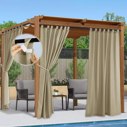 PONY DANCE Perdele de Exterior cu Bride Detașabile - Impermeabile, Protecție Solară pentru Terasă, Foișor, 2 buc, 213×140 cm, Culoare Taupe