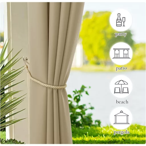 PONY DANCE Perdele de Exterior cu Bride Detașabile - Impermeabile, Protecție Solară pentru Terasă, Foișor, 2 buc, 213×140 cm, Culoare Taupe