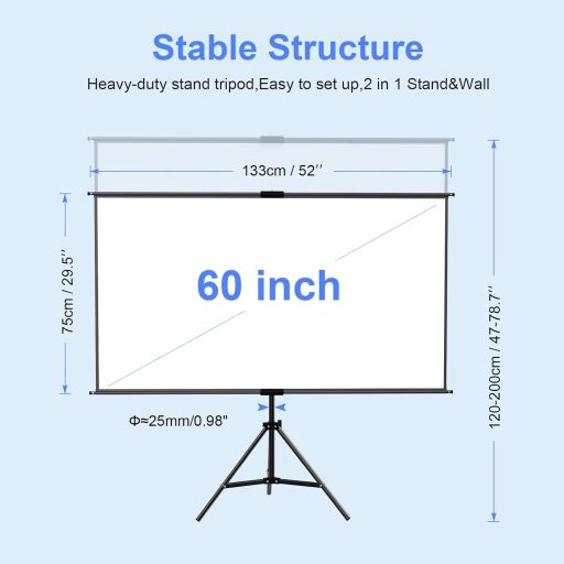 GAINVANE Ecran de proiecție portabil de 60 de inci cu stativ - Ecran de proiector HD 16:9, anti-șifonare, cu spate negru, pentru dormitor, La