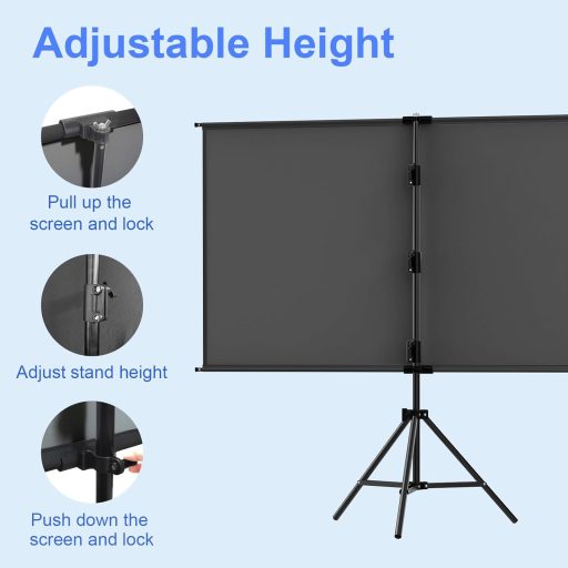 GAINVANE Ecran de proiecție portabil de 60 de inci cu stativ - Ecran de proiector HD 16:9, anti-șifonare, cu spate negru, pentru dormitor, La