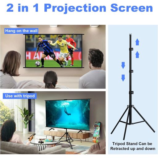 GAINVANE Ecran de proiecție portabil de 60 de inci cu stativ - Ecran de proiector HD 16:9, anti-șifonare, cu spate negru, pentru dormitor, La