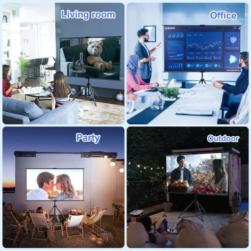 GAINVANE Ecran de proiecție portabil de 60 de inci cu stativ - Ecran de proiector HD 16:9, anti-șifonare, cu spate negru, pentru dormitor, La