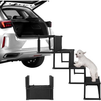   MYOYAY Összecsukható Kutya Lépcső Autóba - 4 Lépcsőfokos, Csúszásmentes, 80kg Teherbírású Fellépő Idős és Sérült Kutyáknak, SUV-hoz, Ágyhoz