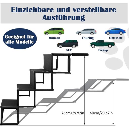 MYOYAY Sklopive Stepenice za Pse za Auto - 4 Stepenice, Protuklizne, Nosivost 80kg, Pomoć za Starije i Ozlijeđene Pse, za SUV, za Krevet