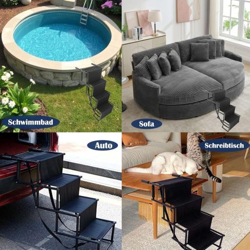 MYOYAY Sklopive Stepenice za Pse za Auto - 4 Stepenice, Protuklizne, Nosivost 80kg, Pomoć za Starije i Ozlijeđene Pse, za SUV, za Krevet