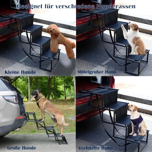 MYOYAY Összecsukható Kutya Lépcső Autóba - 4 Lépcsőfokos, Csúszásmentes, 80kg Teherbírású Fellépő Idős és Sérült Kutyáknak, SUV-hoz, Ágyhoz