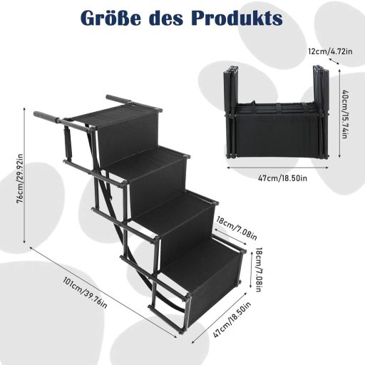MYOYAY Összecsukható Kutya Lépcső Autóba - 4 Lépcsőfokos, Csúszásmentes, 80kg Teherbírású Fellépő Idős és Sérült Kutyáknak, SUV-hoz, Ágyhoz