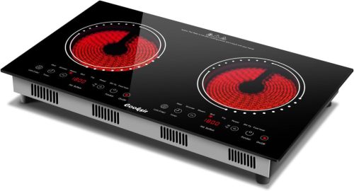 Plită vitroceramică Cooksir, 60 cm, cu 2 zone, 3600W, control tactil, temporizator, blocare de siguranță, încălzire infraroșu, cu ștecher, încorporabilă