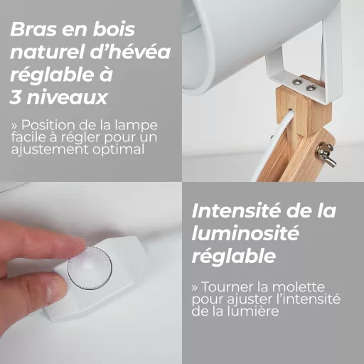 Feelsolar Stolna Lampa - Japandi LED Noćna Svjetiljka s USB Priključkom, 3 Razine Prilagodbe Svjetline, Podesiva Ruka, s E27 LED Žaruljom, +95% C