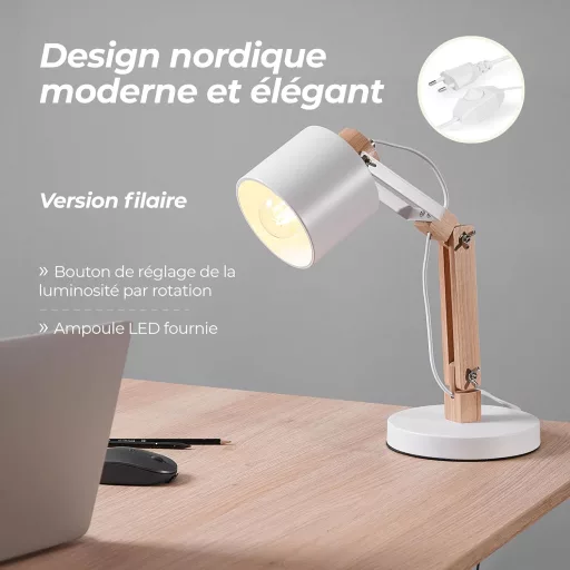 Feelsolar Stolna Lampa - Japandi LED Noćna Svjetiljka s USB Priključkom, 3 Razine Prilagodbe Svjetline, Podesiva Ruka, s E27 LED Žaruljom, +95% C