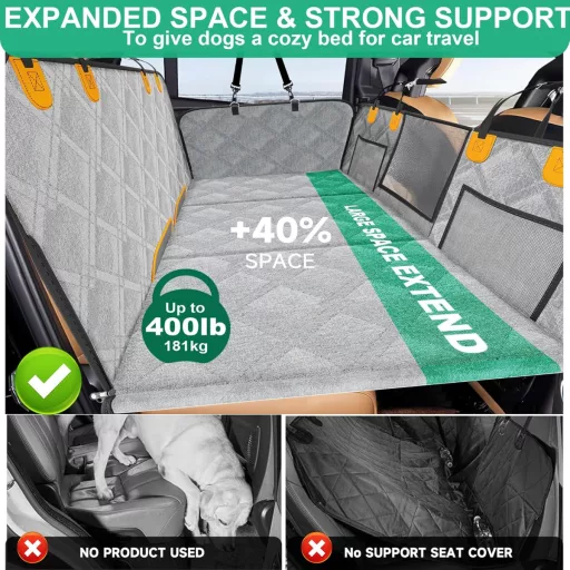 Loiion Autós Kutyatakaró Hátsó Ülésre - Vízálló, Csúszásgátló Kutyafekhely Kiesés Elleni Védelemmel, Kemény Alappal, Szürke - Autókhoz, SUV-
