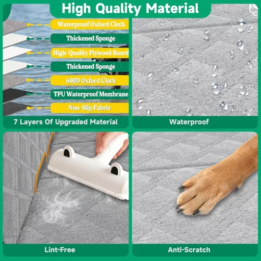 Loiion Autós Kutyatakaró Hátsó Ülésre - Vízálló, Csúszásgátló Kutyafekhely Kiesés Elleni Védelemmel, Kemény Alappal, Szürke - Autókhoz, SUV-