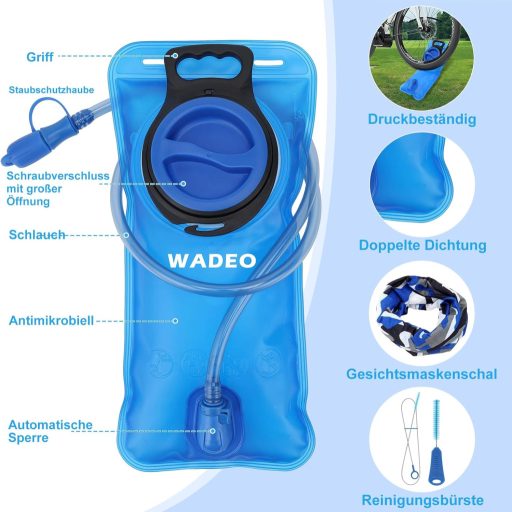 Rezervor de hidratare WADEO de 2 litri, anti-scurgere, rucsac cu apă militar pentru drumeții, alergare și ciclism