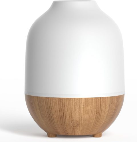 Difuzor de aromaterapie SALUBRITO 100ml - Vaporizator ultrasonic de uleiuri esențiale cu aspect de lemn alb, oprire automată, iluminare LED colorată Acolo