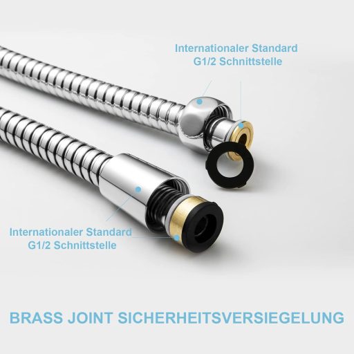 OFFO 1,6 m rozsdamentes acél zuhanycső csavarvédelem és nyomásvédelemmel