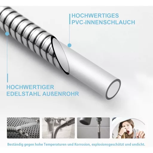 Nerezová sprchová hadica OFFO 1,6 m s ochranou proti skrúteniu a pretlaku