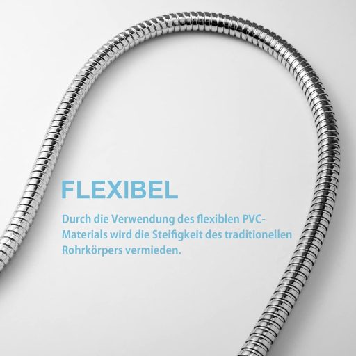 OFFO 1,6 m rozsdamentes acél zuhanycső csavarvédelem és nyomásvédelemmel