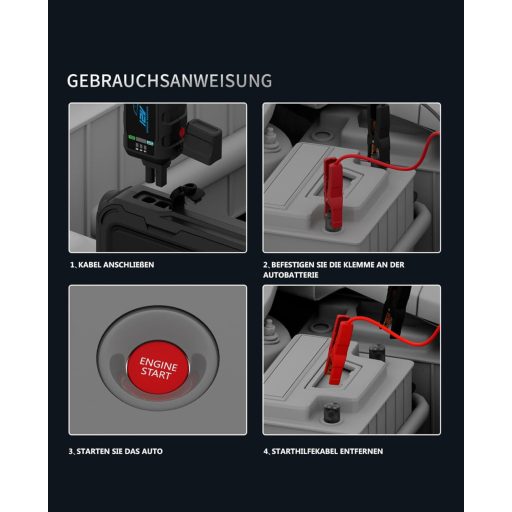 GREEN KEEPER 3000A Hordozható Indítóakkumulátor 12V Benzin Dízel Autóhoz Kompresszorral