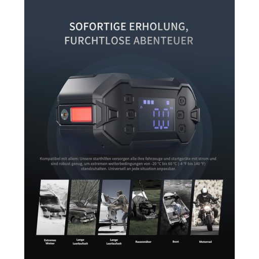 GREEN KEEPER 3000A Hordozható Indítóakkumulátor 12V Benzin Dízel Autóhoz Kompresszorral