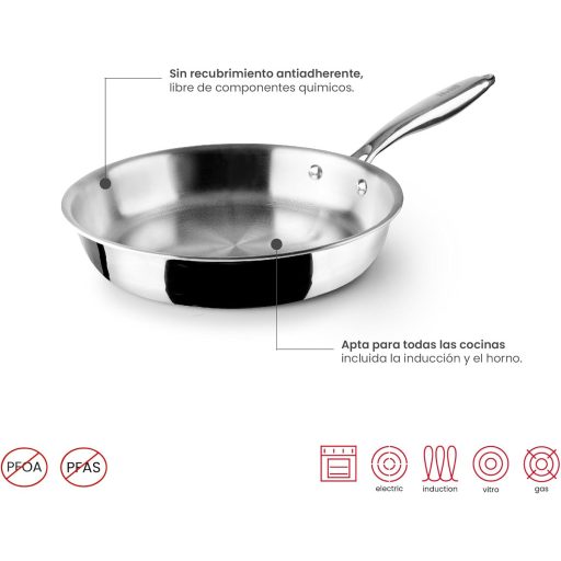 IBILI 24 cm rozsdamentes acél serpenyő indukciós nem tapadó ezüst