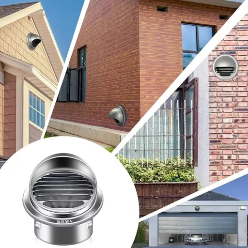 100 mm Okrugla ventilacijska rešetka - Nehrđajući čelik 304, Srebrna, Mrežica protiv insekata, Za vanjsku i unutarnju upotrebu, Za kuhinju, Kupaonicu