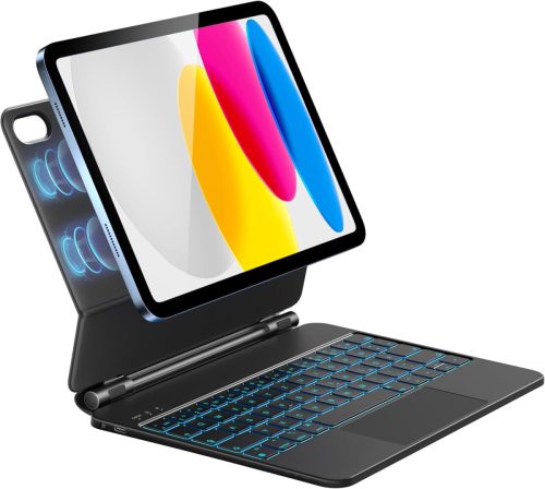 HOU Bluetooth Billentyűzet Tok iPad 11. Generáció 2025 A16/10. Generáció 2022 Készülékekhez - Mágneses Állvány, Érintőpad, QWERTZ, Fekete