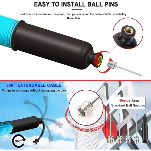 Obojsmerná pumpa na lopty Fenxyo s držiakom na ihlu a 5/10 ihlami, na futbal, basketbal, volejbal, ragby