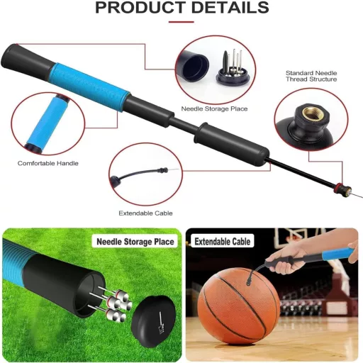 Pompă de minge bidirecțională Fenxyo cu suport pentru ac și 5/10 ace, pentru fotbal, baschet, volei, rugby