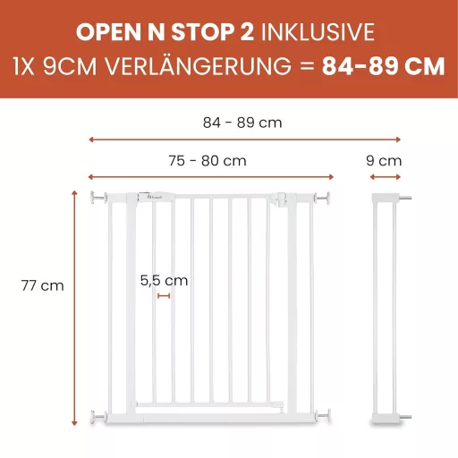 hauck Open N Stop 2 biztonsági kapu 84-89 cm, fehér, egy kézzel nyitható - Open N Stop 2, 84-89 Cm