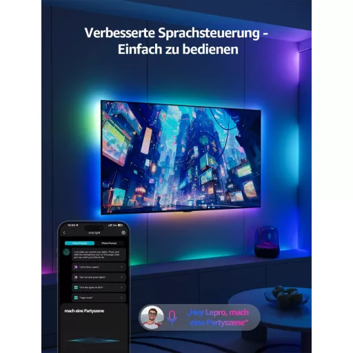 Bandă LED inteligentă RGBIC Lepro MagicColor, 5m, compatibilă cu Alexa și Google