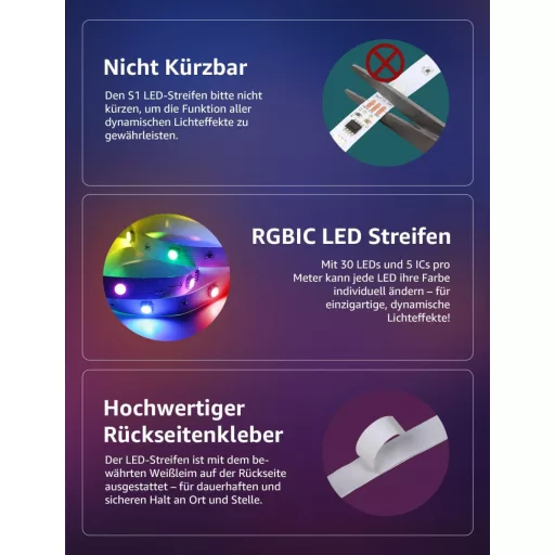 Bandă LED inteligentă RGBIC Lepro MagicColor, 5m, compatibilă cu Alexa și Google