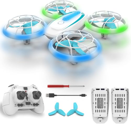Wipkviey T18 Mini Dronă pentru Copii - Cu Lumini LED, Rotație 360°, Menținerea Altitudinii, Modul Fără Cap, 16 Minute Timp de Zbor, 2 Acumulatori