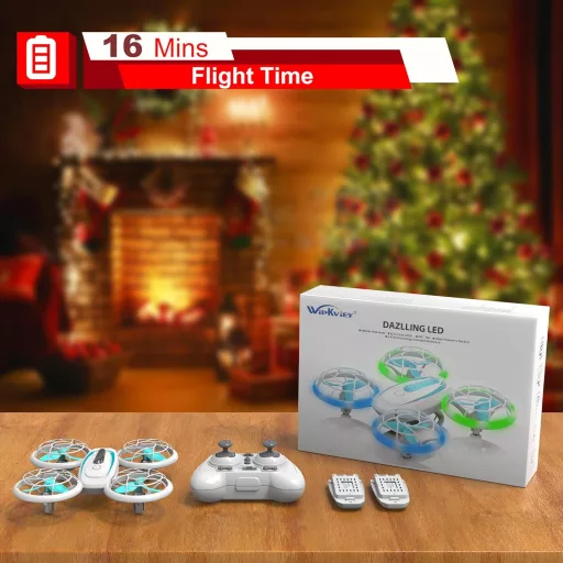 Wipkviey T18 Mini Dron pre Deti - s LED Svetlami, 360° Rotáciou, Udržiavaním Výšky, Bezhlavým Režimom, 16 Minút Letu, 2 Batérie