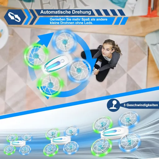 Wipkviey T18 Mini Dron pre Deti - s LED Svetlami, 360° Rotáciou, Udržiavaním Výšky, Bezhlavým Režimom, 16 Minút Letu, 2 Batérie