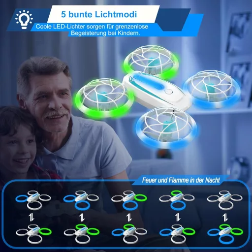 Wipkviey T18 Mini Drón Gyerekeknek - LED Fényekkel, 360° Forgással, Magasságtartással, Fejnélküli Móddal, 16 Perc Repülési Idővel, 2 Akkumul