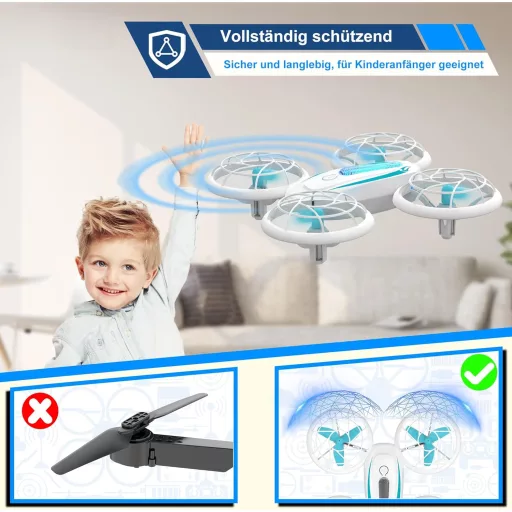 Wipkviey T18 Mini Drón Gyerekeknek - LED Fényekkel, 360° Forgással, Magasságtartással, Fejnélküli Móddal, 16 Perc Repülési Idővel, 2 Akkumul