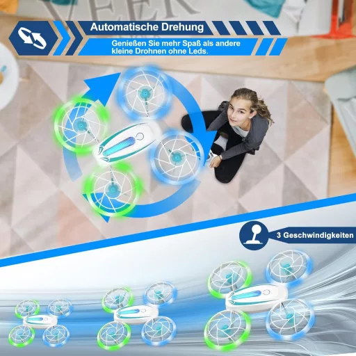 Wipkviey T18 Mini Drón Gyerekeknek - LED Fényekkel, 360° Forgással, Magasságtartással, Fejnélküli Móddal, 16 Perc Repülési Idővel, 2 Akkumul