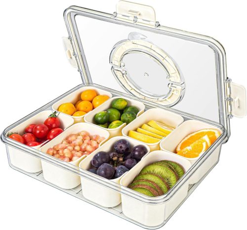 SHTALHST Bol de gustări cu 8 compartimente și capac - Cutie portabilă pentru depozitare alimente cu sigiliu de silicon, fără BPA, spălare manuală, negru