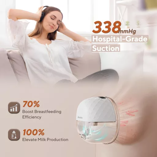 ANWIKE Pompă de Sân Electrică Dublă, Putere Mare de Aspirare 338 mmHg, Hands-Free, 9 Niveluri, 4 Moduri cu Afișaj LED