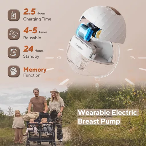 ANWIKE Pompă de Sân Electrică Dublă, Putere Mare de Aspirare 338 mmHg, Hands-Free, 9 Niveluri, 4 Moduri cu Afișaj LED