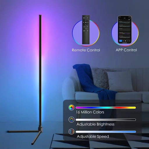 Weilim RGB Állólámpa 156 cm - Okos LED Lámpa Távirányítóval, Időzítővel, Alexa és Google Asszisztens Kompatibilitás, 16 Millió Szín, Zenei M