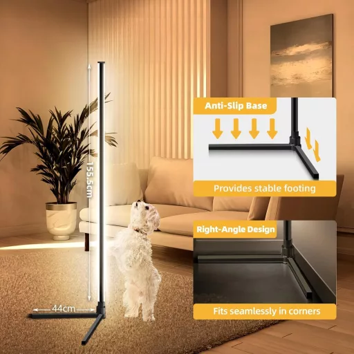 Weilim RGB Állólámpa 156 cm - Okos LED Lámpa Távirányítóval, Időzítővel, Alexa és Google Asszisztens Kompatibilitás, 16 Millió Szín, Zenei M