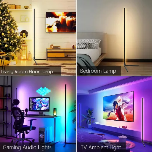 Weilim RGB Állólámpa 156 cm - Okos LED Lámpa Távirányítóval, Időzítővel, Alexa és Google Asszisztens Kompatibilitás, 16 Millió Szín, Zenei M